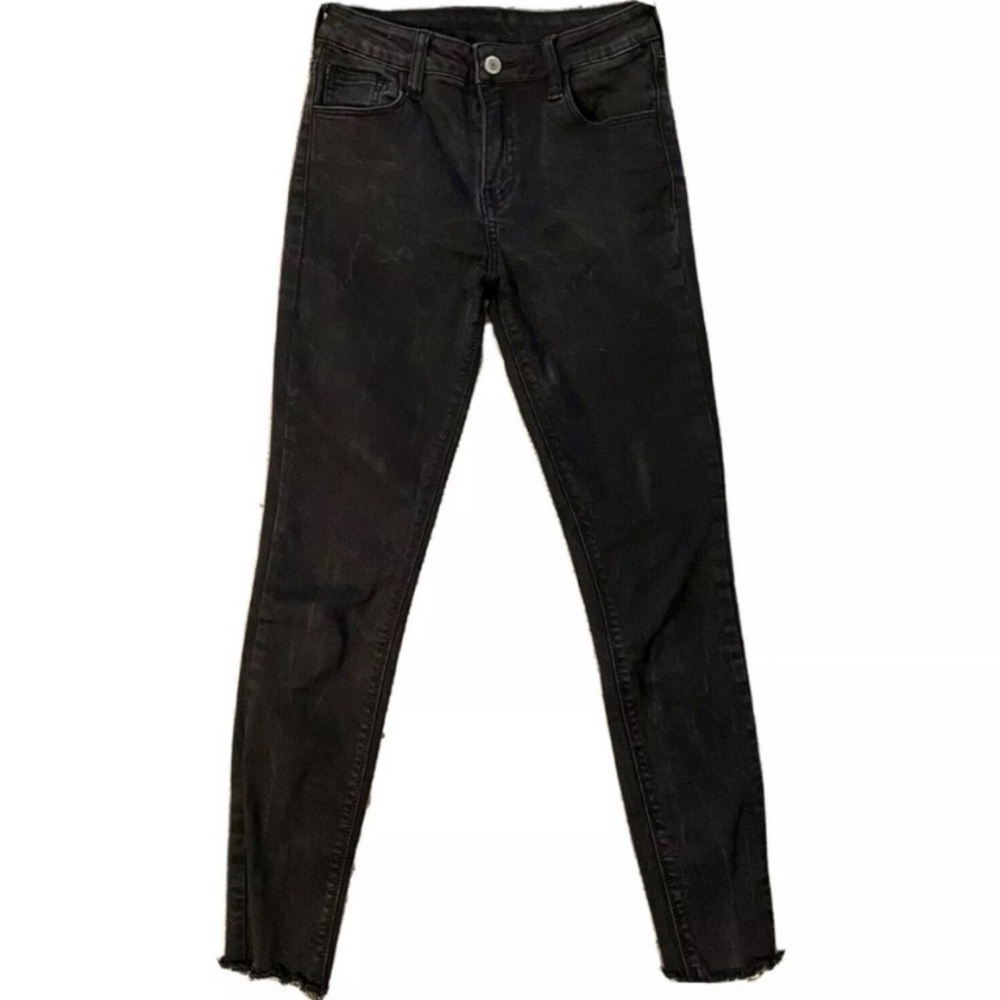 Brandy Melville Raw Hem Black Faded Wash High Rise Skinny Denim Jeans Small / 26